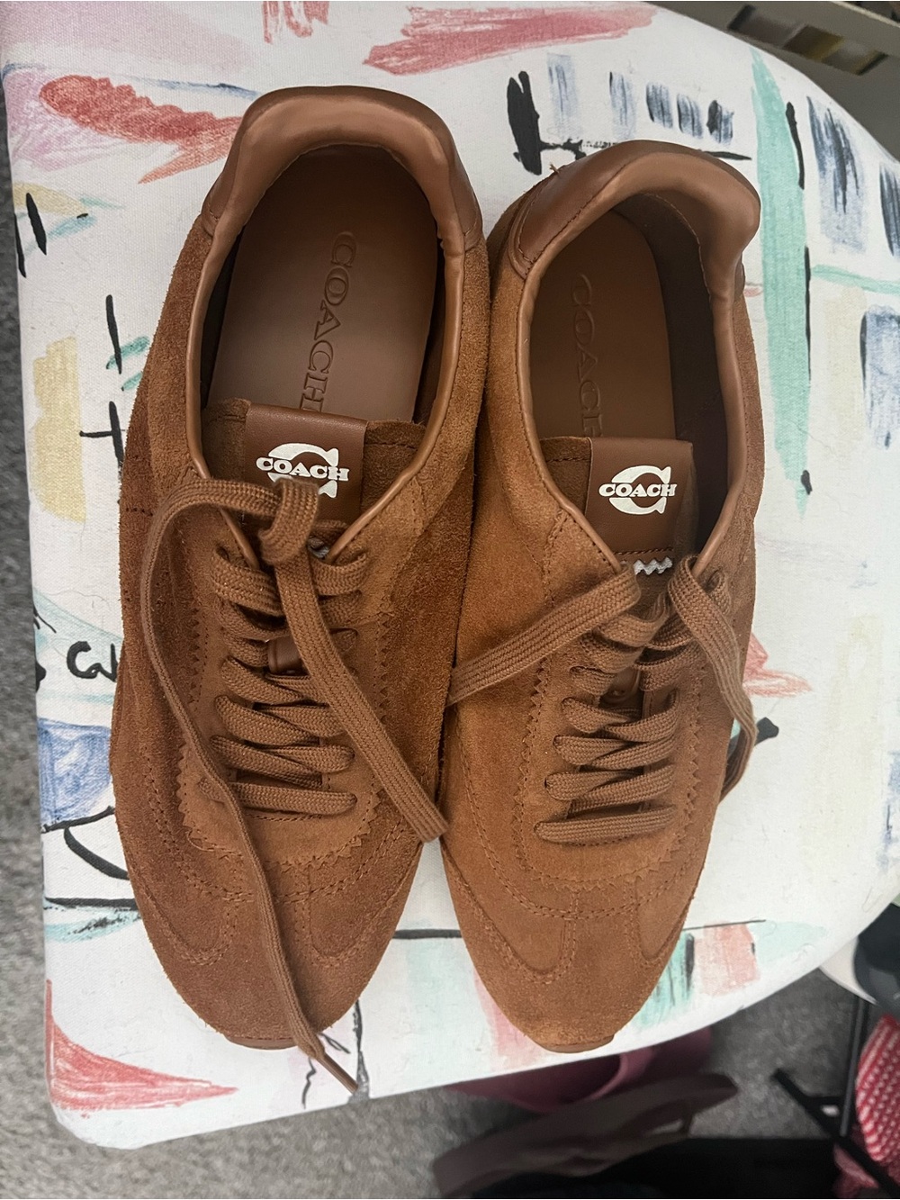 Coach Women's Suede Lace-Up Sneakers in Chestnut